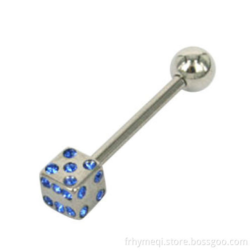 316L Stainless Steel Titanium Plated with Crystal Tongue Ring, OEM Orders Accepted